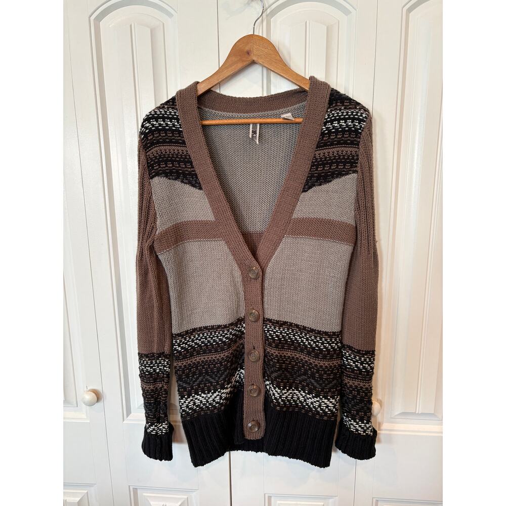 BKE Brown And Black Button Front Cardigan Size Large